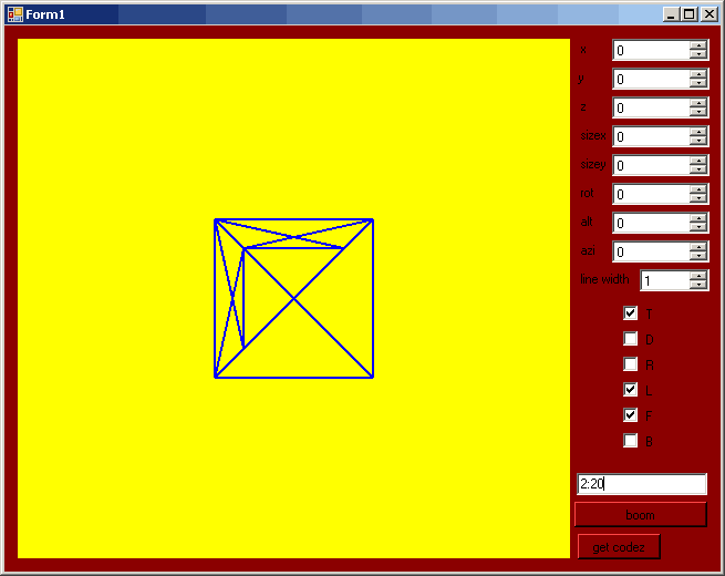 program that draws a wireframe cube and has user controls on the right to change the cube's position and angles
