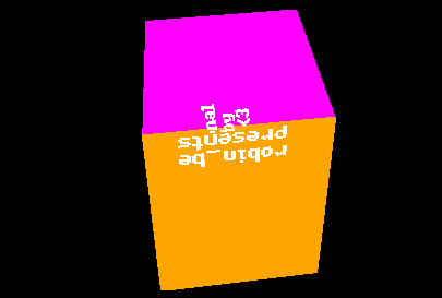 filled cube with colorful sides and some text pixels are visible on two sides